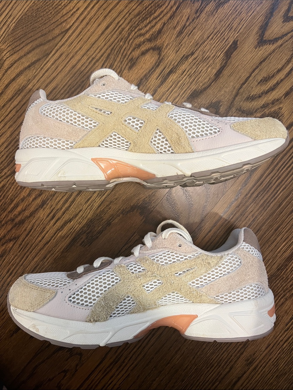 Asics Gel Cream mesh sneakers with brown, pink, beige suede. Size 9 M